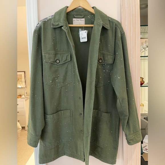 Free People Olive Green Star-Patterned Women's Jacket - Picture 3 of 16